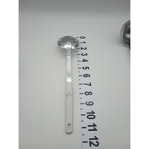 Vtg Stainless Steel Kitchen Utensils Short Spatula Slotted Spoon Blue Gold Crown - Picture 8 of 13